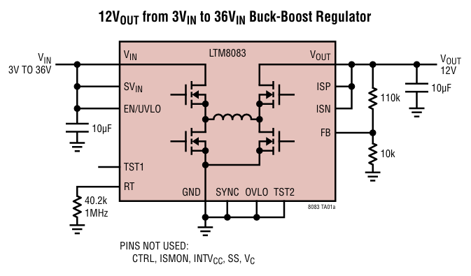LTM8083 μModule降壓-升壓穩壓器:36V輸入、1.5A輸出的高效之選 LTM8083 μModule降壓-升壓穩壓器:36V輸入、1.5A輸出的高效之選