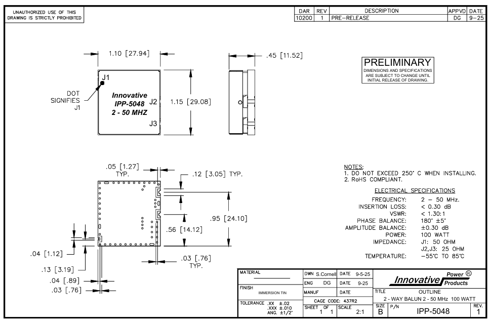 IPP-5048表貼180°射頻巴倫 IPP-5048表貼180°射頻巴倫