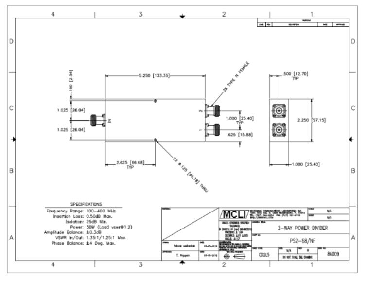 ?PS2-68/NF帶狀線2路電源分配器